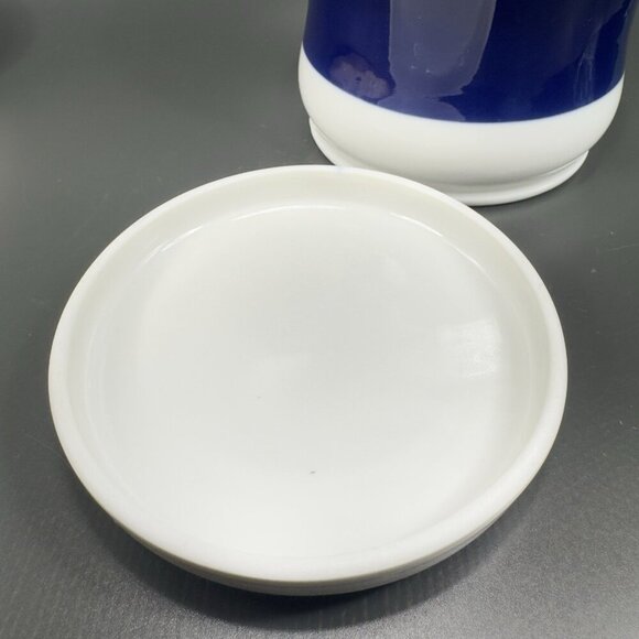 1970s Porsgrund Norway Porcelain Covered Candy Dish Jar Blue White Container VTG - Picture 8 of 11